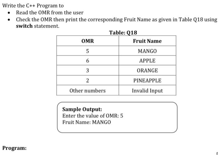  Write the C++ Program to Read the OMR from the user