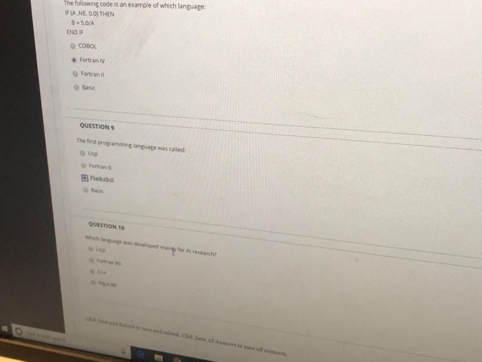 string handling? Fortran 90 Fortran IV Fortran 77 CODOL QUESTION 10 The