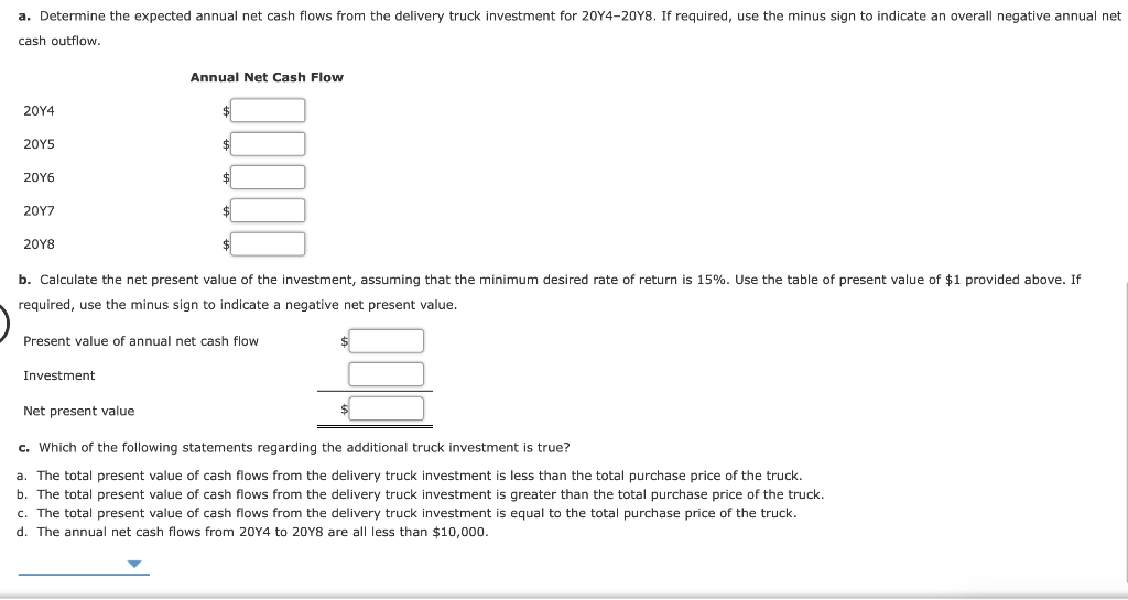 purchase of an additional delivery truck for $29,000 on January 1, 20Y4.