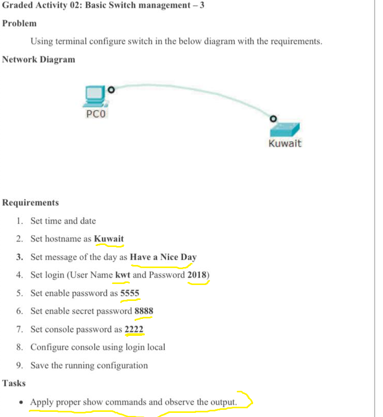  Graded Activity 02: Basic Switch management - 3 Problem Using terminal