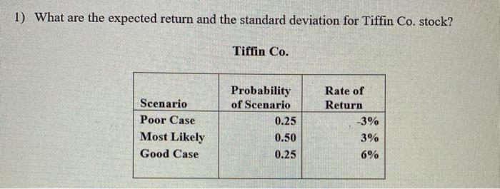  1) What are the expected return and the standard deviation for