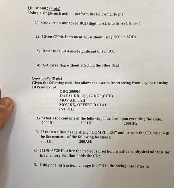 Question#2(4 pts) Using a single instruction, perform the following: (6 pts)