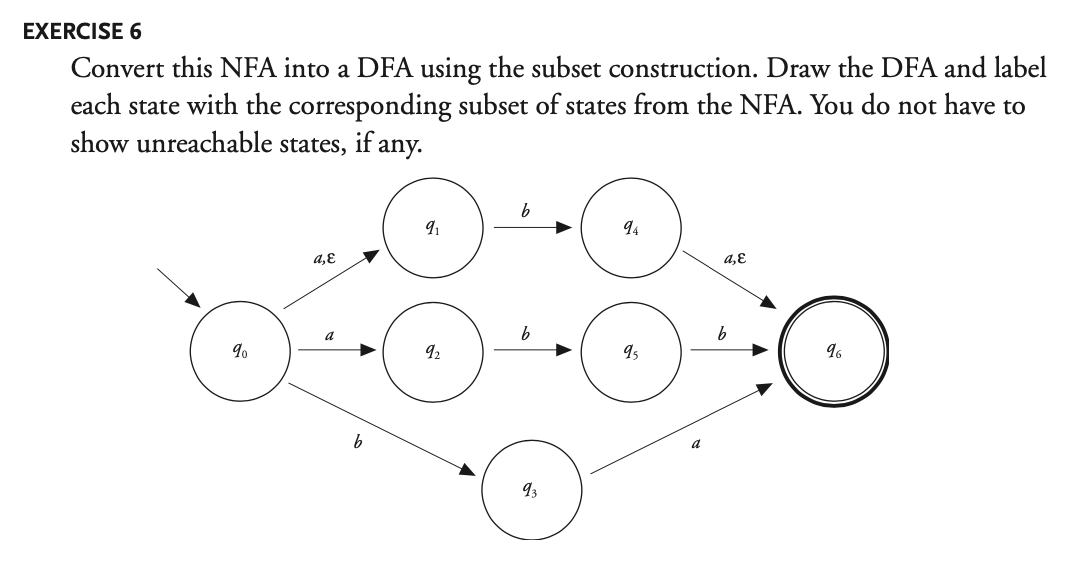  EXERCISE 6 Convert this NFA into a DFA using the subset