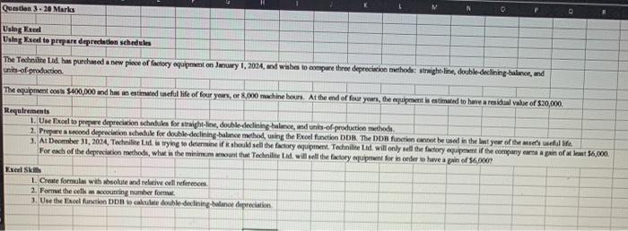  Question 3.20 Marks Uning Eted Using Kred to prepare depreciation schedules