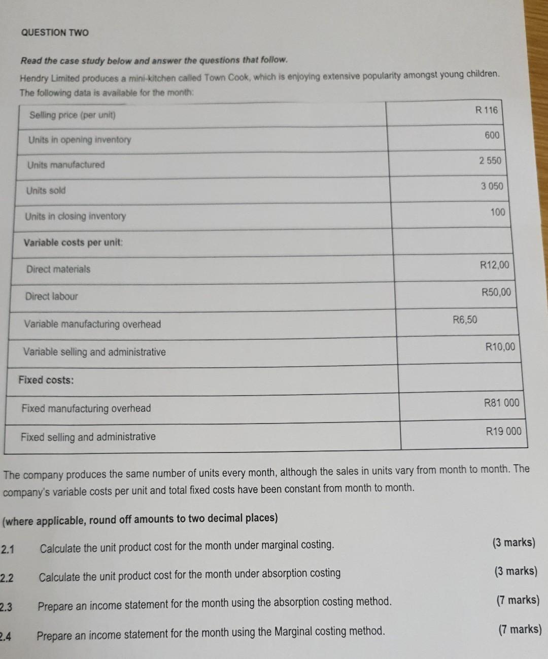QUESTION TWO Read the case study below and answer the questions
