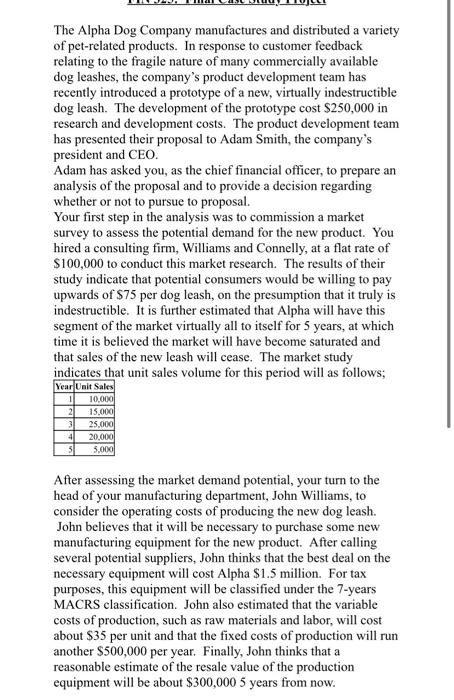  calculate the net present value for the dog leash project The