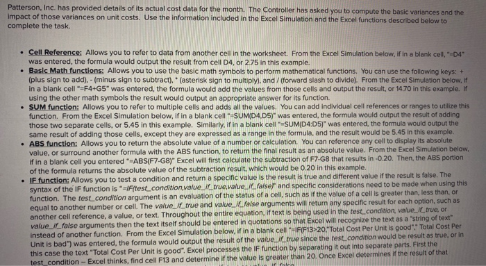 please input the formulas only Patterson, Inc. has provided details of