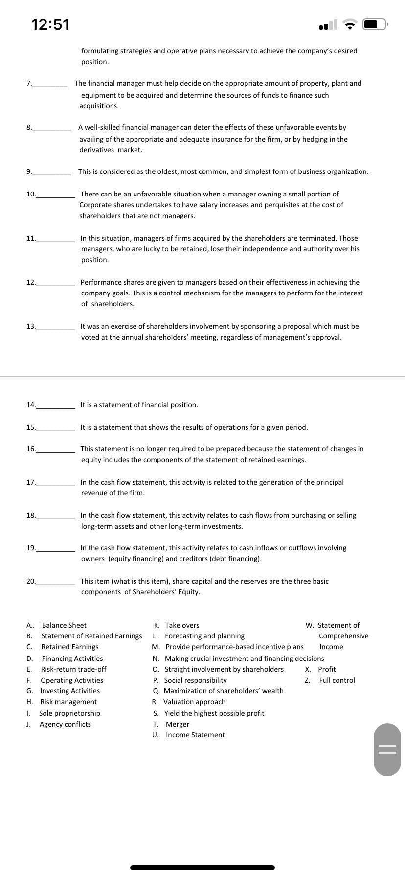 which of the following terms does each of the given statements refer
