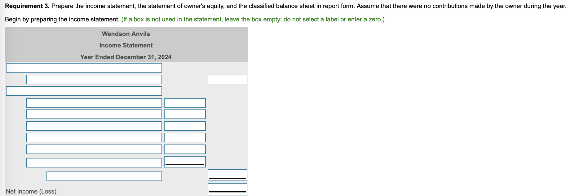 Wendson Anvils Unadjusted Trial Balance December 31, 2024 Balance Account Title Debit