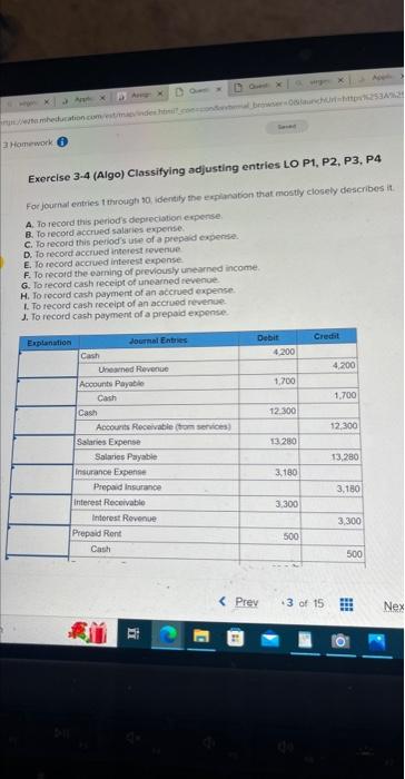  Exercise 3.4 (Algo) Classifying adjusting entries LO P1, P2, P3, P4
