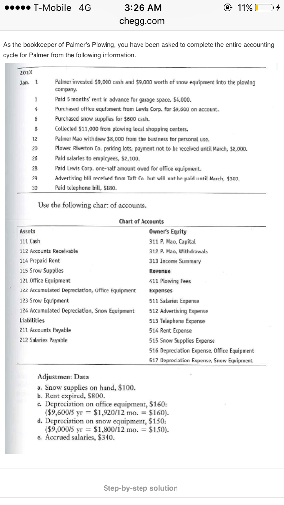 balance -adjusted trial balance -income statement -balance sheet 4. Adjustments -journal -worksheet
