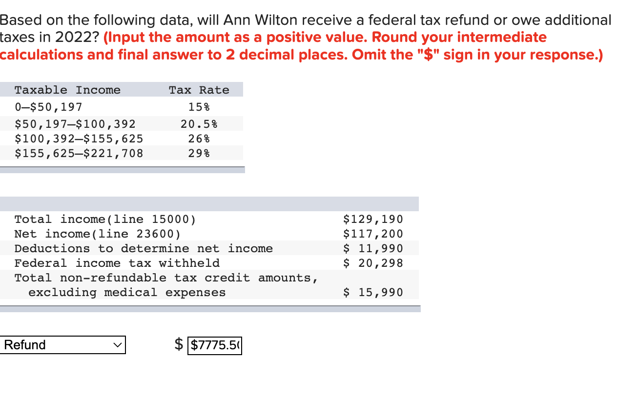 Based on the following data, will Ann Wilton receive a federal