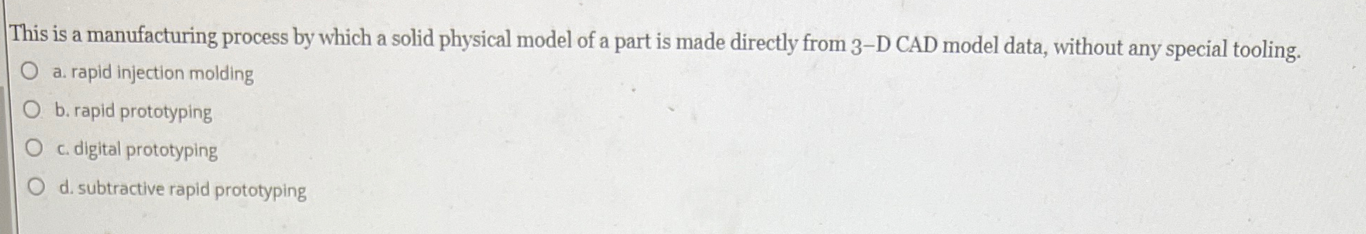  This is a manufacturing process by which a solid physical model