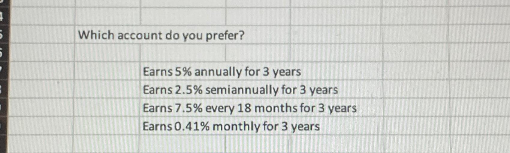  Which account do you prefer? Earns 5% annually for 3 years