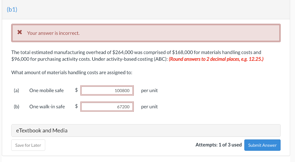 (61) X Your answer is incorrect. The total estimated manufacturing overhead