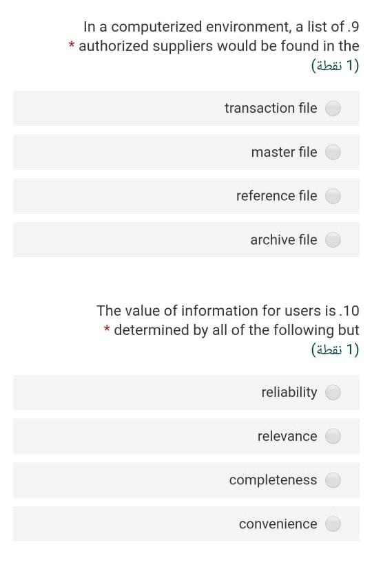 In a computerized environment, a list of 9 * authorized suppliers