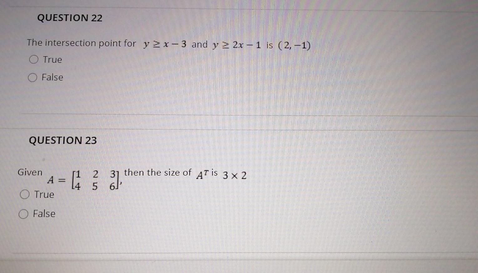  QUESTION 22 The intersection point for y > x-3 and y