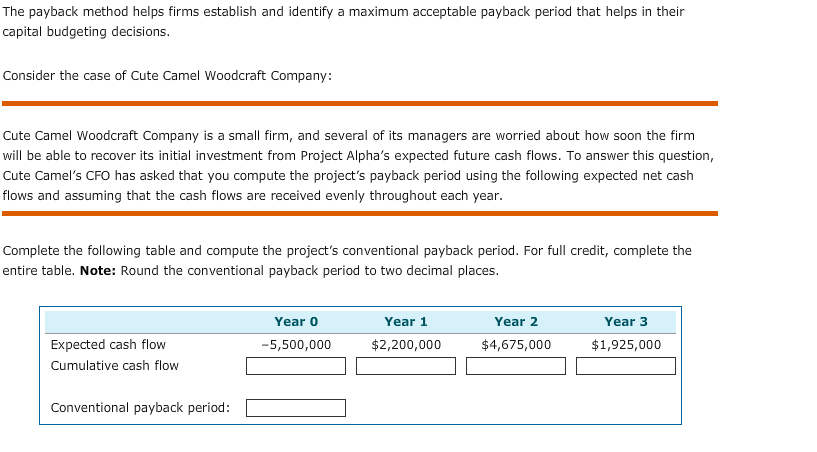  The payback method helps firms establish and identify a maximum acceptable