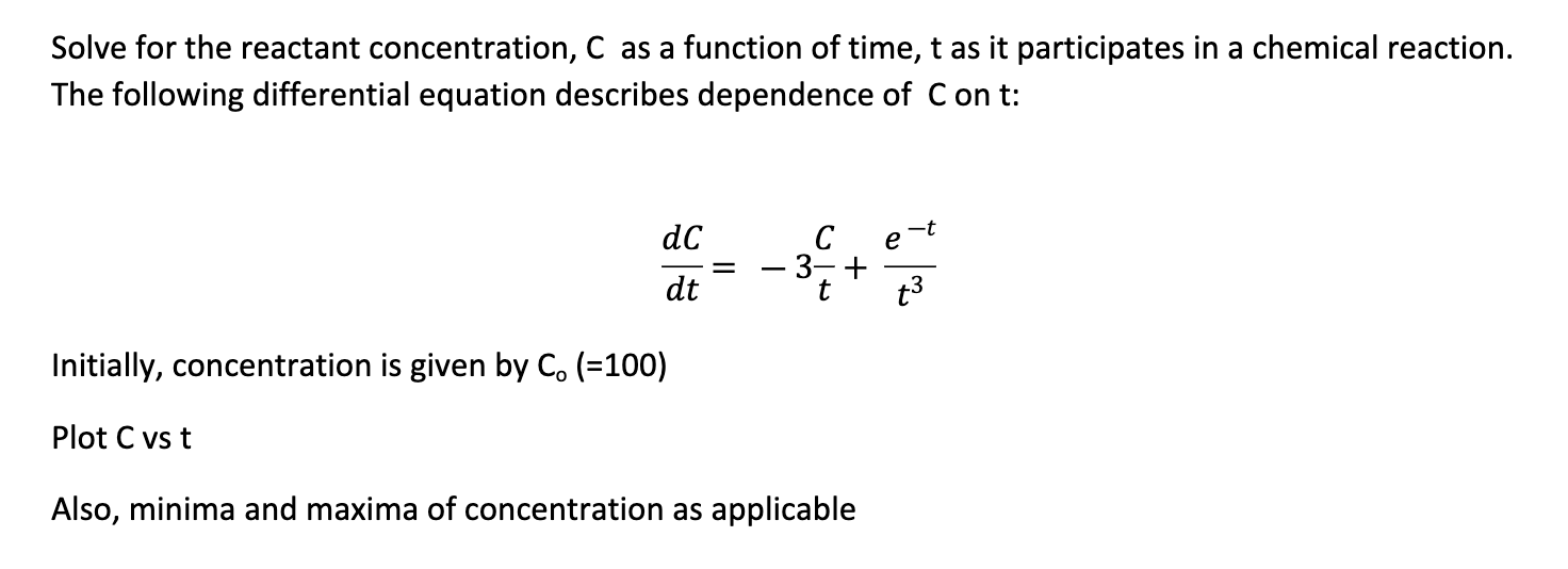  Solve for the reactant concentration, C as a function of time,