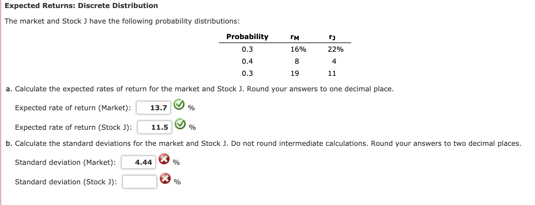 NEED HELP WITH B Expected Returns: Discrete Distribution The market and Stock