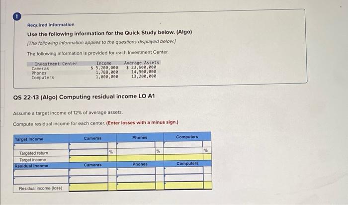  Required information Use the following information for the Quick Study below.