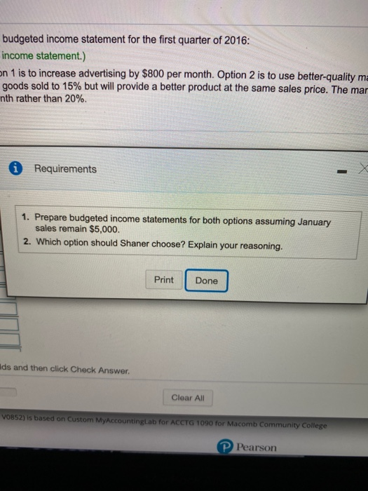 Data Table ents the March Total 7,200 $ Shaner Company Budgeted Income