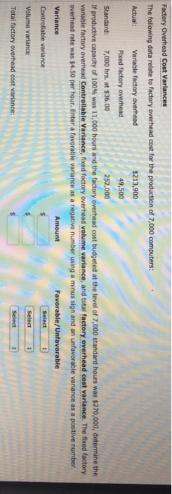  $213,900 overhead 252,000 variable factory overhead Controllable Variance, fixed factory overhead