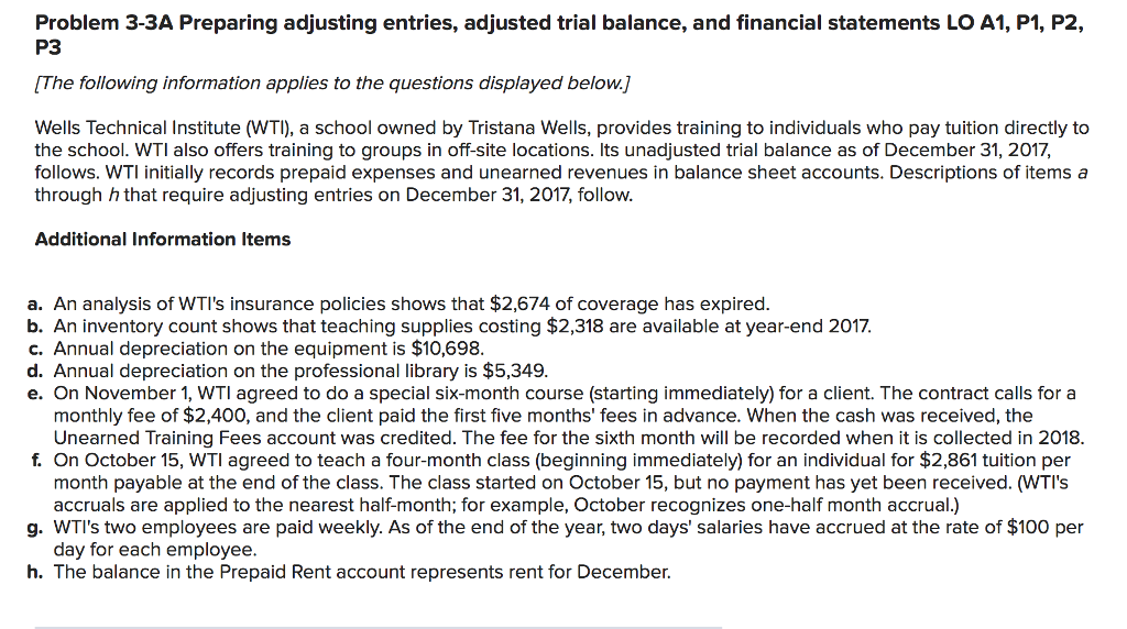 Problem 3-3A Preparing adjusting entries, adjusted trial balance, and financial statements