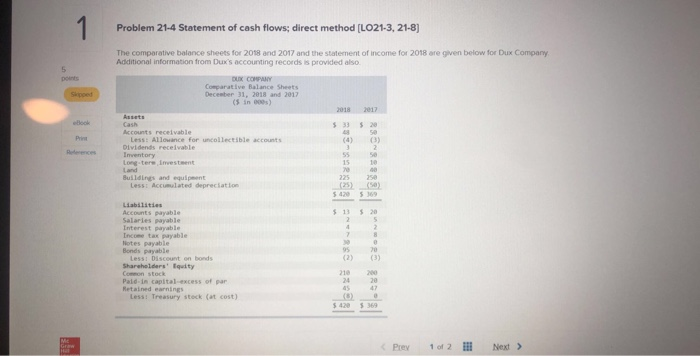  Problem 21-4 Statement of cash flows; direct method [LO21-3, 21-8 The