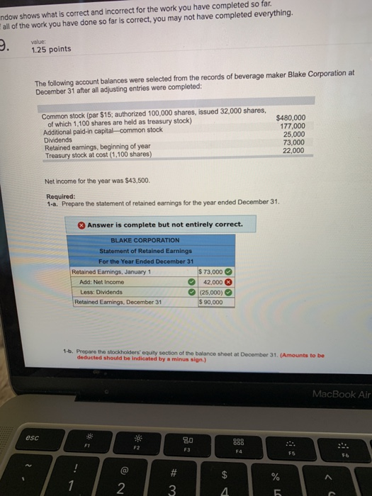  ndow shows what is correct and incorrect for the work you
