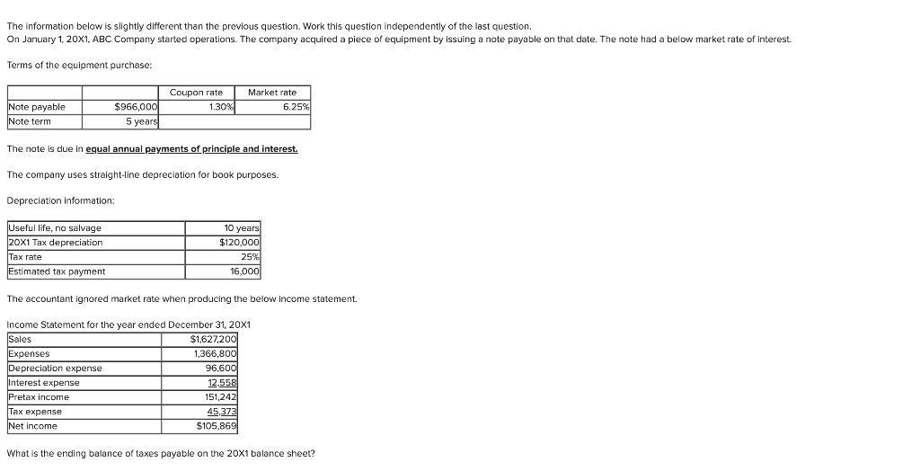 The information below is slightly different than the previous question. Work