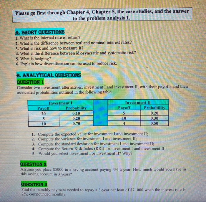  Please go first through Chapter 4 Chapter 5, the case studies,