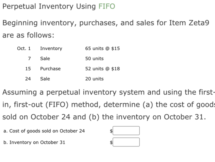  Perpetual Inventory Using FIFO Beginning inventory, purchases, and sales for Item