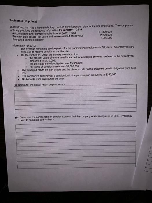  Problem 3 (18 points) he, Inc. has a noncontributory, defined benefit
