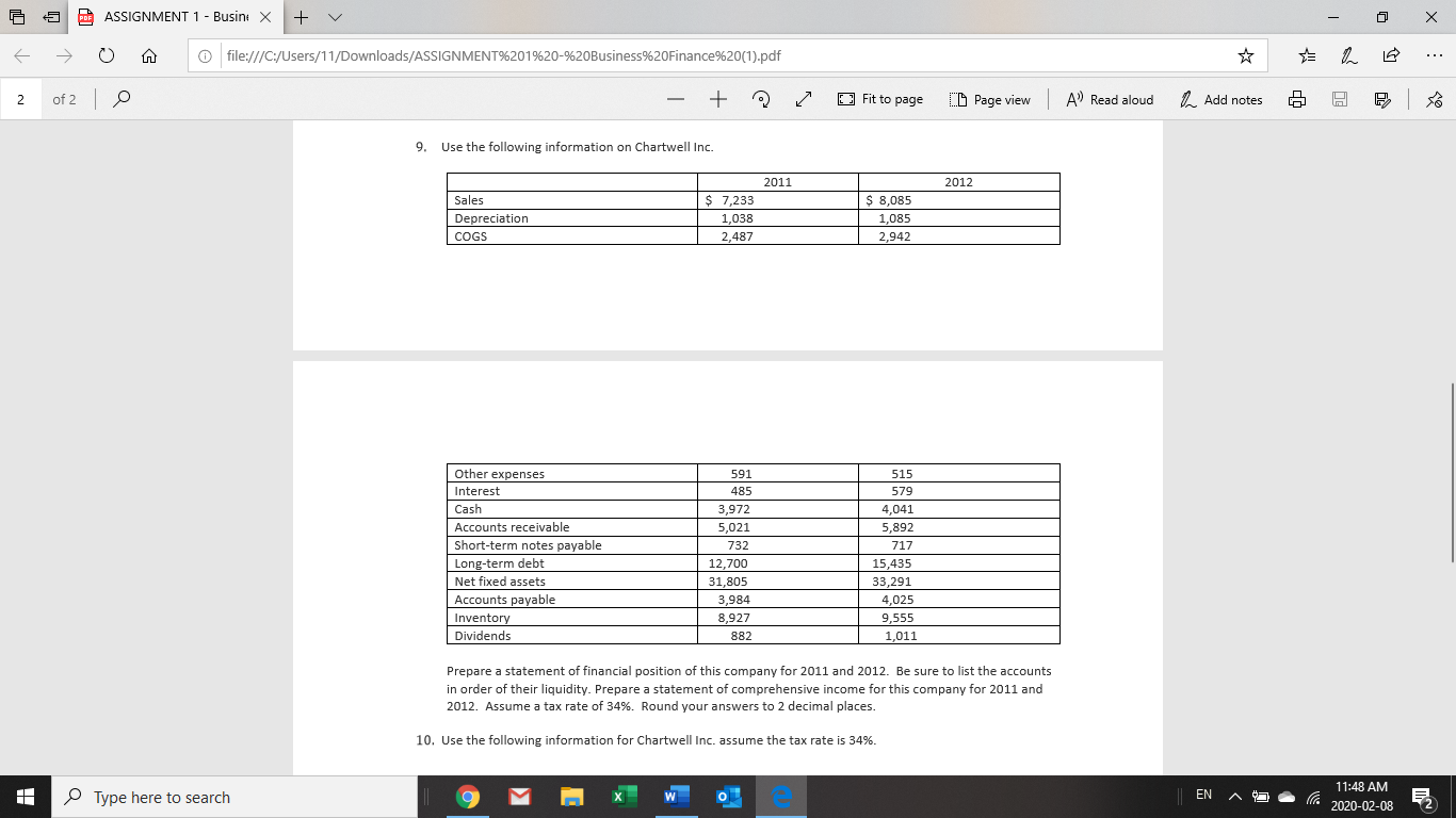 6 5 ASSIGNMENT 1 - Busin: x + V - 0