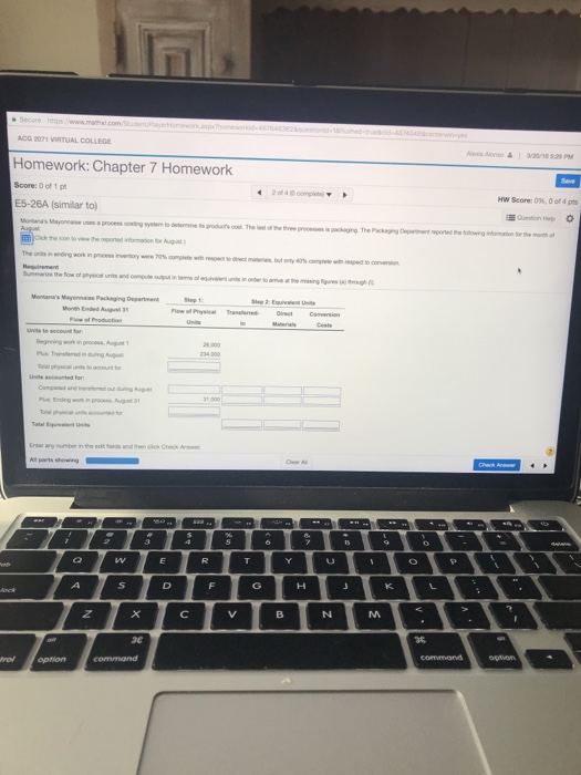 1 of 4 (0 complete) Alice's Apple Pies collected the following production