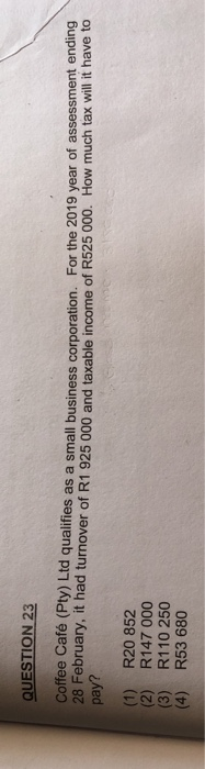  QUESTION 23 Contee Care (Pty) Ltd qualifies as a small businese