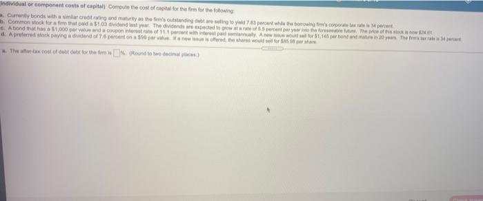 of debt for firm b) asks for cost of common equity of