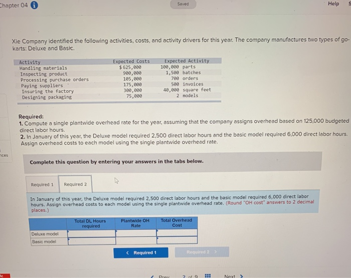 following activities, costs, and activity drivers for this year. The company manufactures