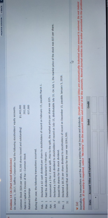  Problem 14-1A (Part Level Submission) On January 1, 2017, Geffrey Corporation