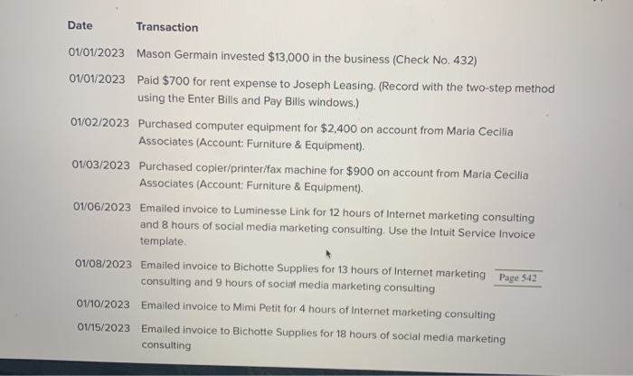 invested $13,000 in the business (Check No. 432) 01/01/2023 Paid $700 for