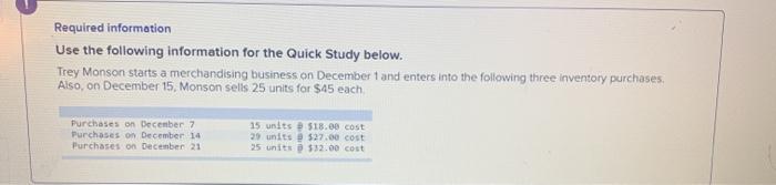  Required information Use the following information for the Quick Study below.