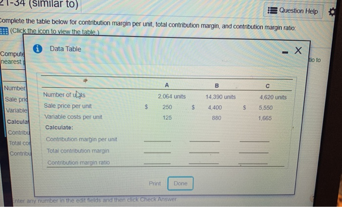 total contribution margin, and contribution margin ratio: (Click the icon to view