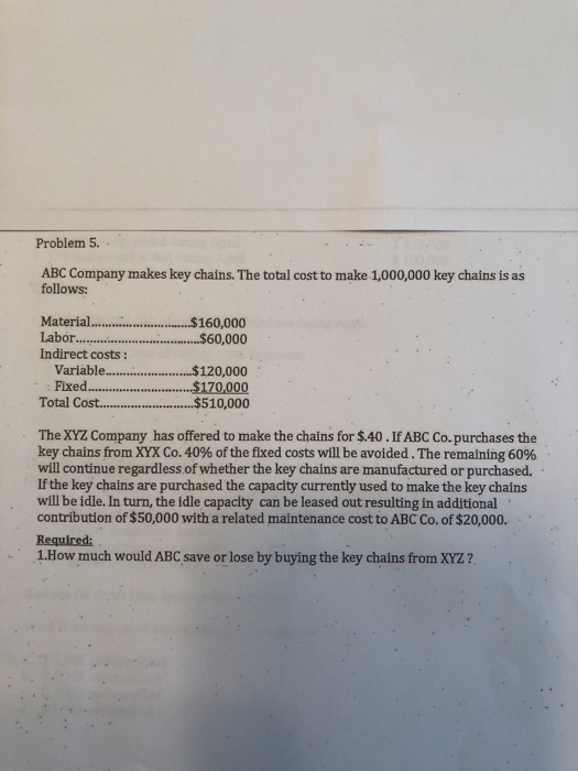  Problem 5. ABC Company makes key chains. The total cost to