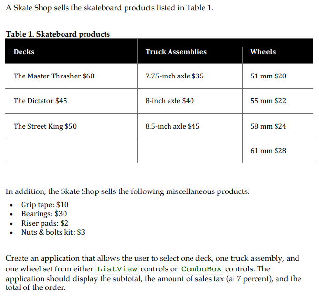  Using Java FX Please! A Skate Shop sells the skateboard products