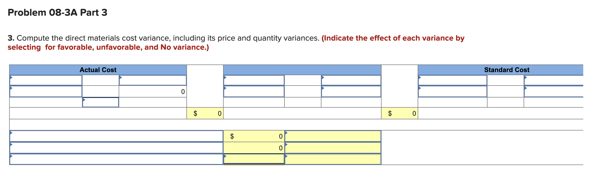to the questions displayed below.) Antuan Company set the following standard costs