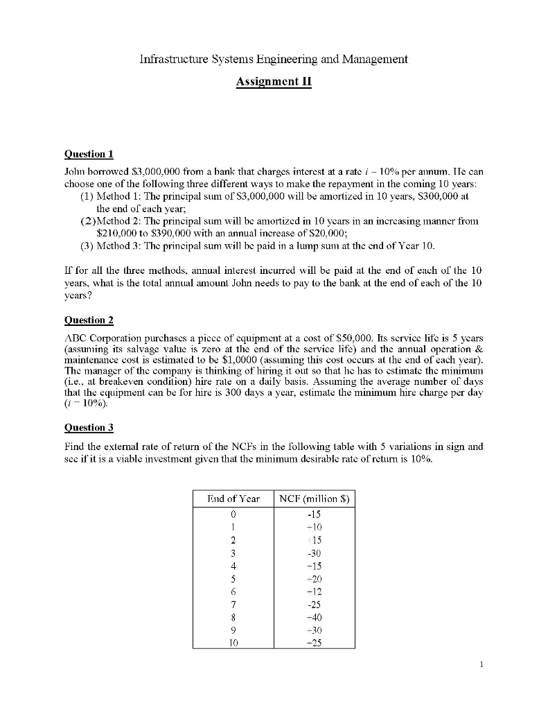  Question 1 John borrowed $3,000,000 from a bank that charges interest