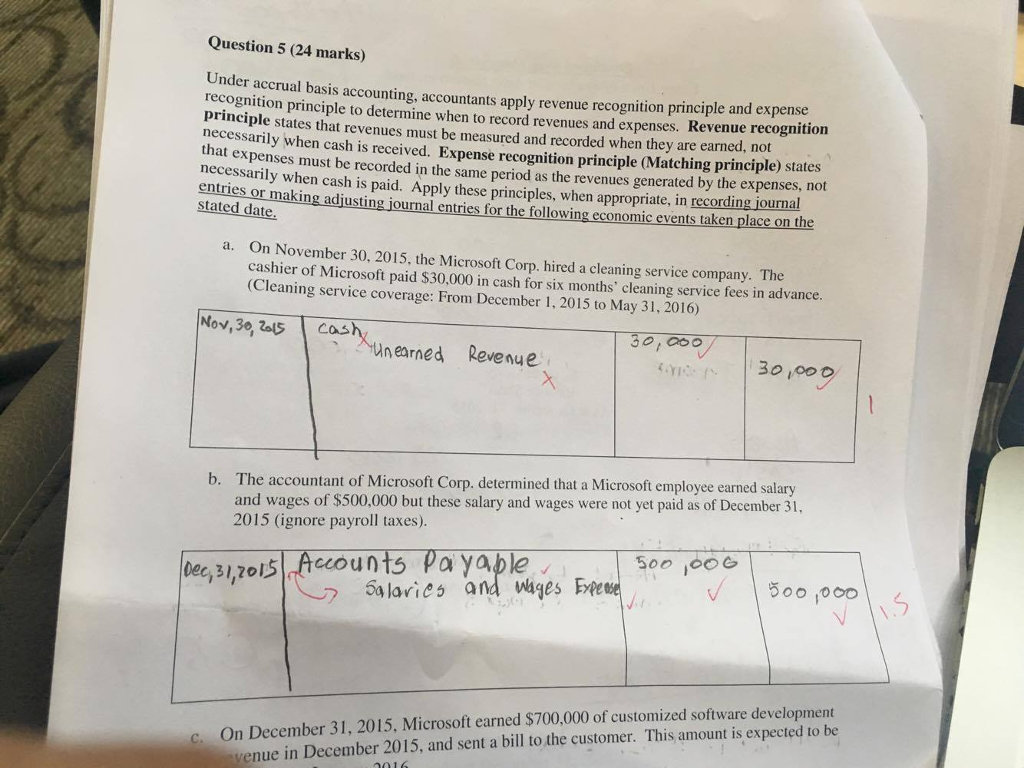 NEED CORRECT SOLUTIONS Question 5 (24 marks) Under accrual basis accounting, accountants