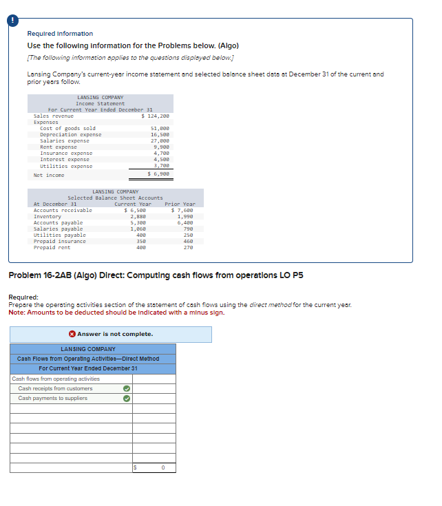 Required Information Use the following information for the Problems below. (Algo)