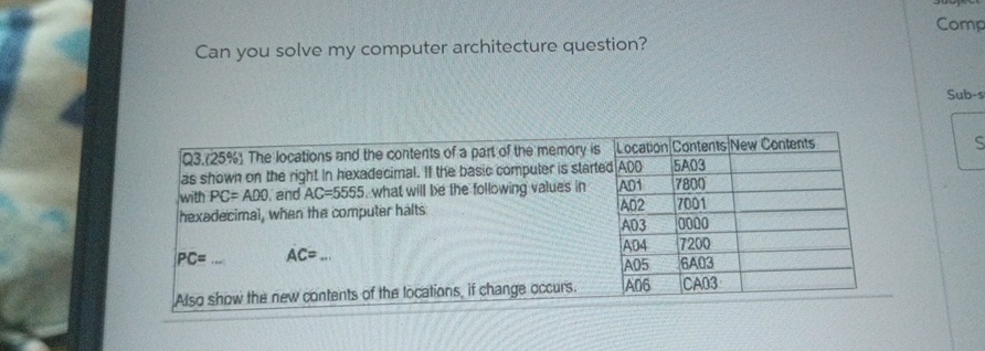  Can you solve my computer architecture question? Q3.25% : The locations